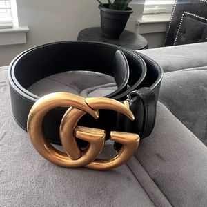 Leather Gucci Belt with Double G Buckle